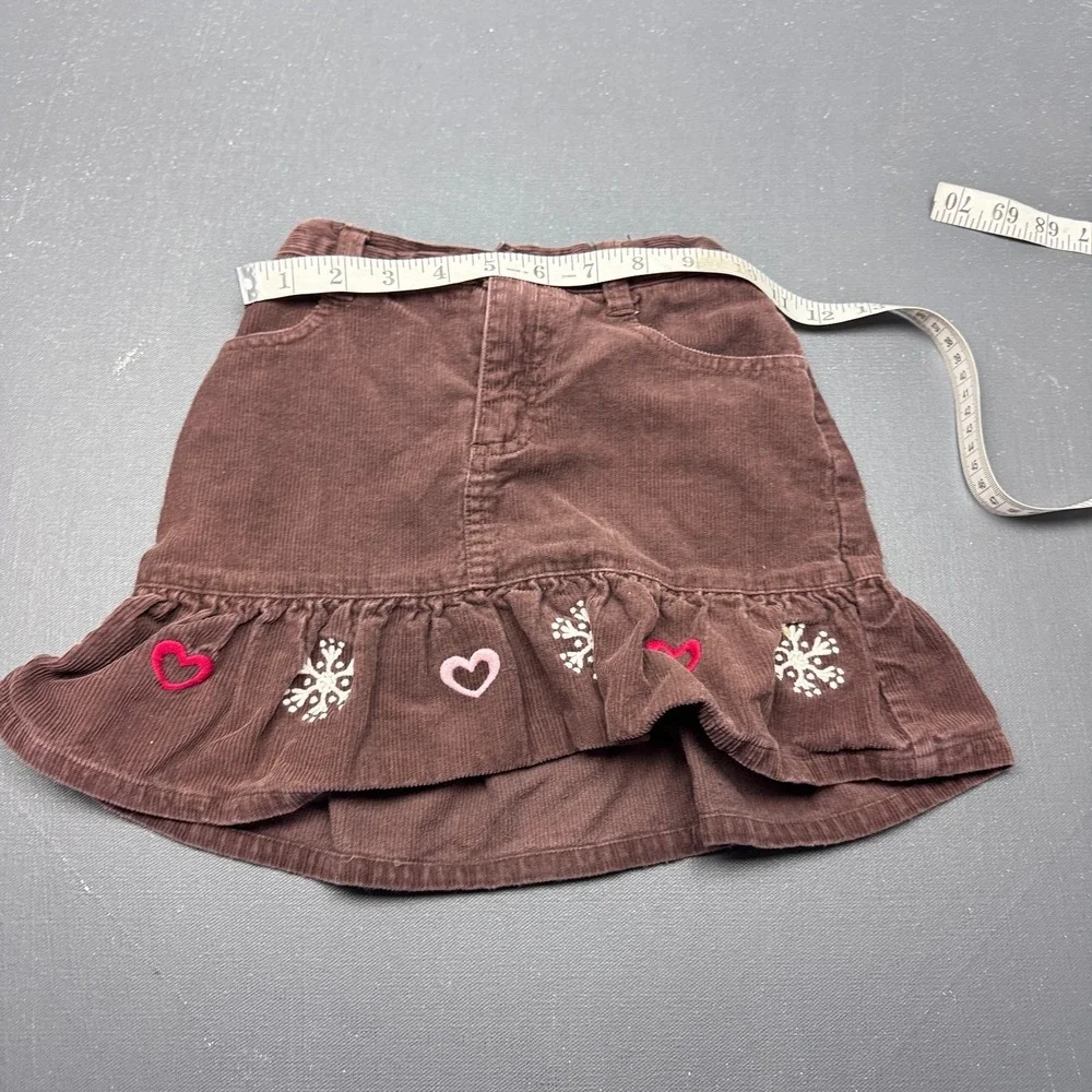 Gymboree Girls Size 7 Brown Corduroy Skort Embroidered Hearts Ruffle Hem Cotton